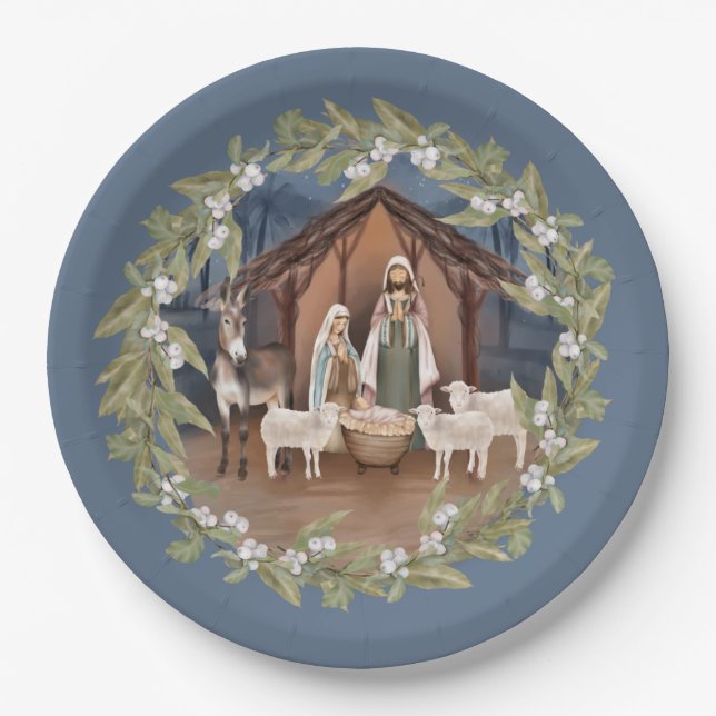 Assiettes En Carton Baby Jesus in the Manger Nativity (Devant)