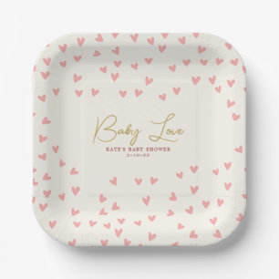 Assiettes En Carton Baby Love Pink Hearts Girl Baby shower