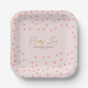 Assiettes En Carton Baby Love Pink Hearts Girl Baby shower