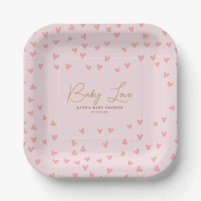 Assiettes En Carton Baby Love Pink Hearts Girl Baby shower (Recto)