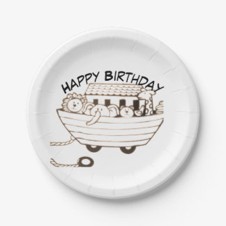 Assiettes En Carton Baby Noah Ark with curved Happy Birthday design
