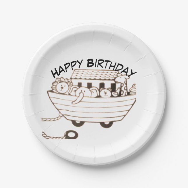 Assiettes En Carton Baby Noah Ark with curved Happy Birthday design (Devant)