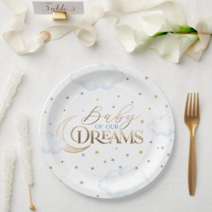 Assiettes En Carton Baby of our Dreams Moon and Stars Blue Baby shower