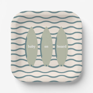 Assiettes En Carton "Baby On Board" Surf Baby shower Océan Thème