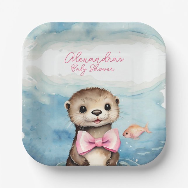 Assiettes En Carton Baby Otter Girl Baby shower (Recto)