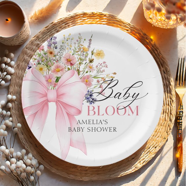 Assiettes En Carton Baby Pink Bow Baby Shower Fleur Bébé (Créateur téléchargé)