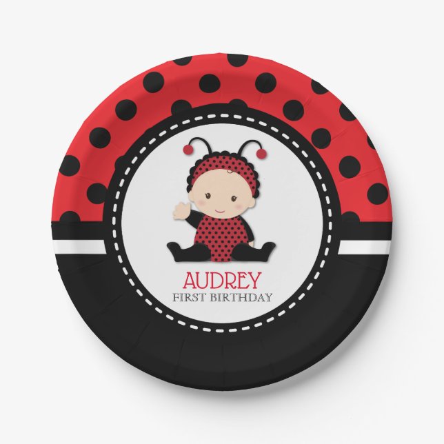 Assiettes En Carton Baby Red Ladybug premier Baby shower d'anniversair (Devant)