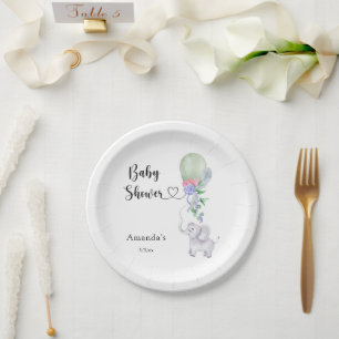 Assiettes En Carton Baby shower à ballets et éléphants