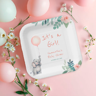 Assiettes En Carton Baby shower à ballon bleu rose pâle