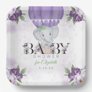 Assiettes En Carton Baby shower à bulle à air chaud Purple Elephant