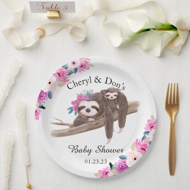 Assiettes En Carton Baby shower à fentes d'aquarelle rose (Mariage)