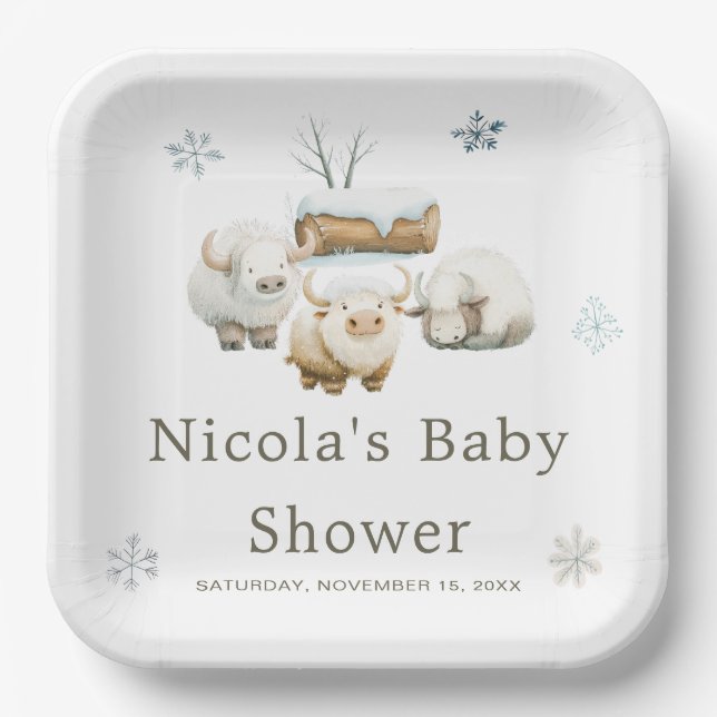 Assiettes En Carton Baby shower à la vache arctique d'hiver (Recto)