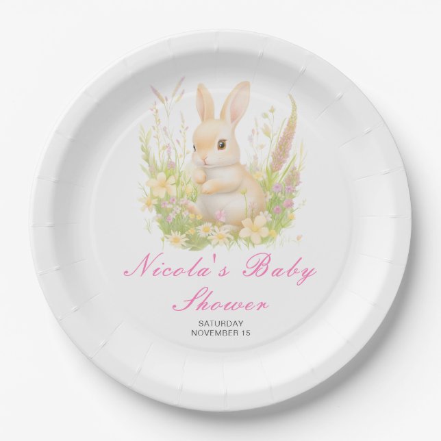 Assiettes En Carton Baby shower à lapin de printemps (Devant)