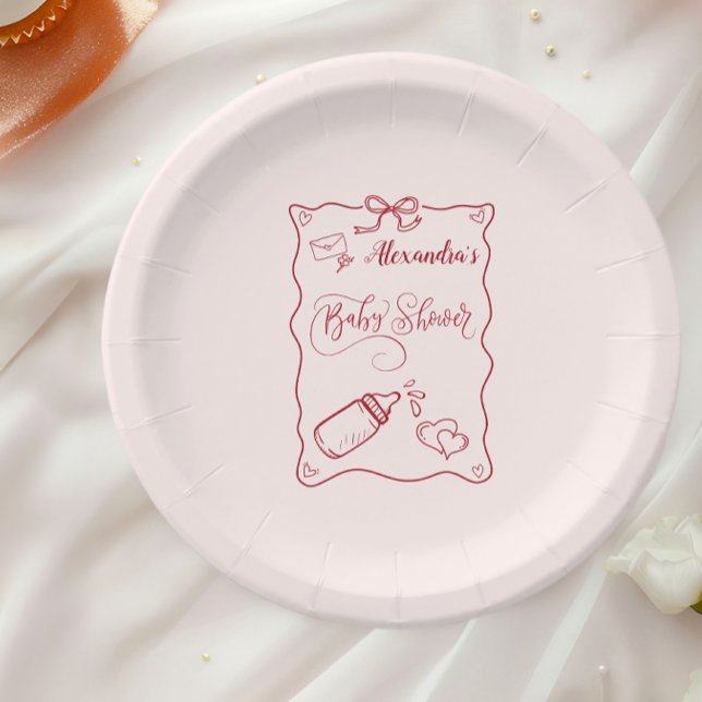 Assiettes En Carton Baby shower à mâchoire à Doodle tiré (Créateur téléchargé)