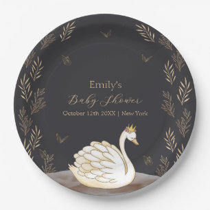 Assiettes En Carton Baby shower à papillon noir Princess Swan Gold