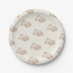Assiettes En Carton Baby shower à parapluies florales à carreaux moder