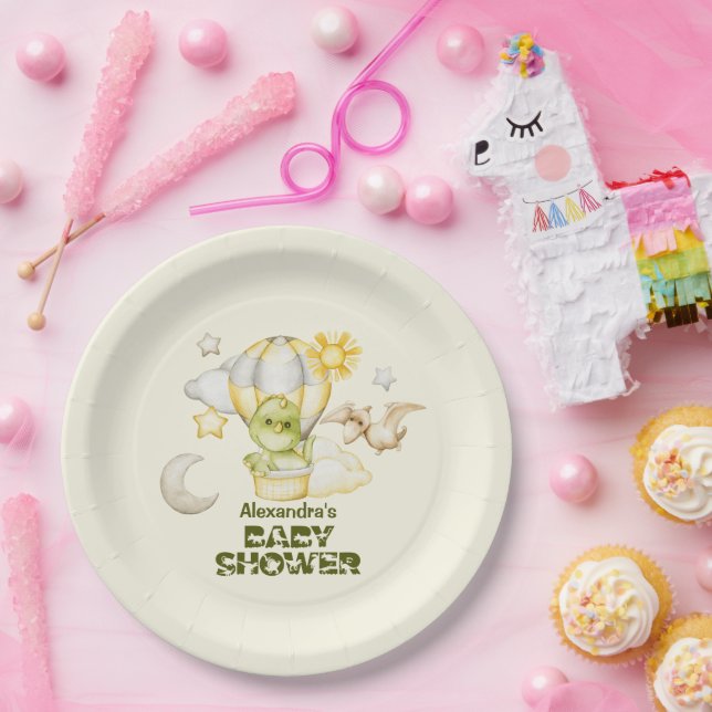 Assiettes En Carton Baby shower à thème Dinosaur (Fête)