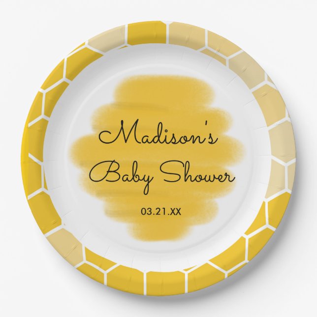 Assiettes En Carton Baby shower à thème du miel jaune (Devant)