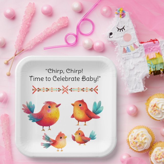 Assiettes En Carton Baby shower À Thème Oiseau Mignonne Aquarelle (Fête)