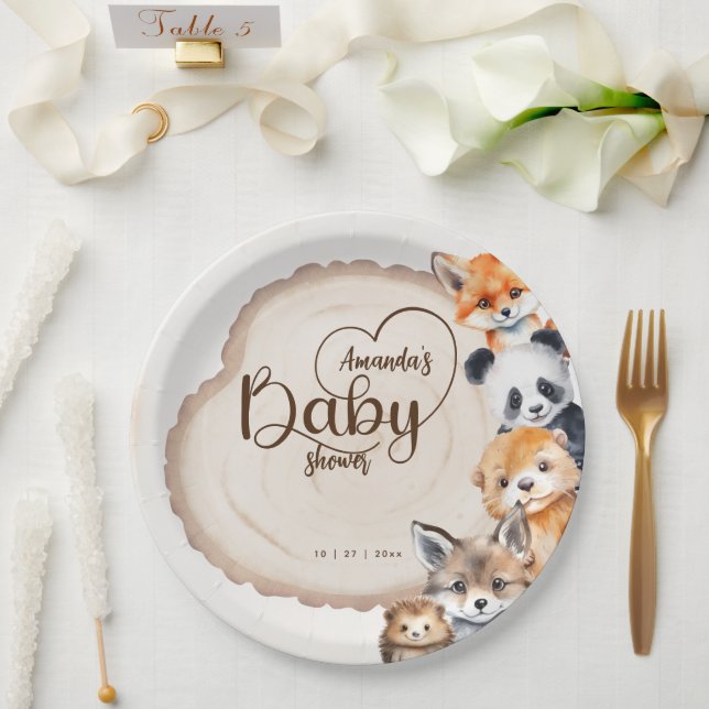 Assiettes En Carton Baby shower à thème pour les animaux des bois (Mariage)