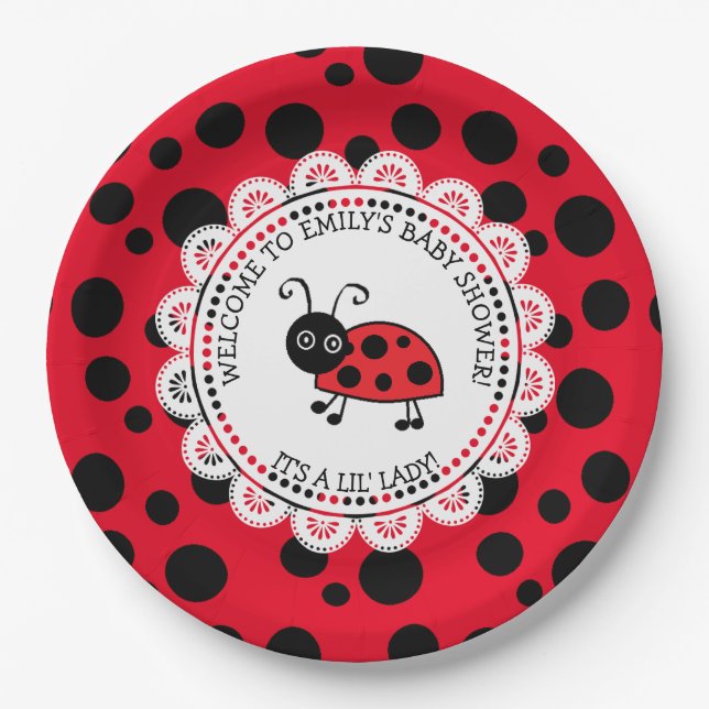 Assiettes En Carton Baby shower à thème Red Ladybug (Devant)