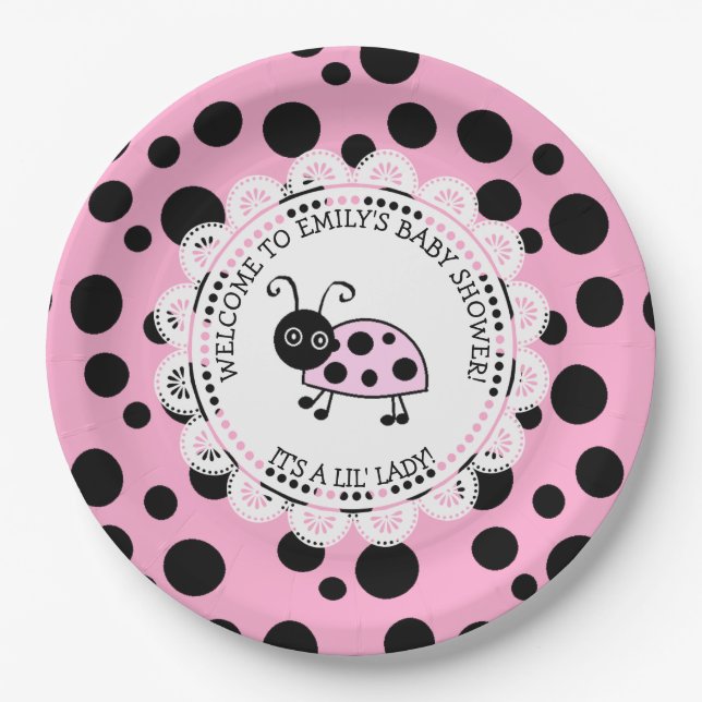 Assiettes En Carton Baby shower à thème rose Ladybug (Devant)