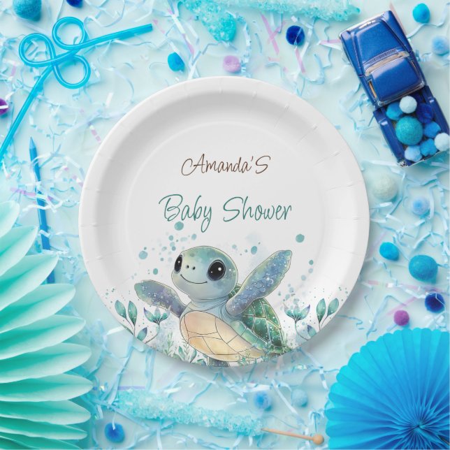 Assiettes En Carton Baby shower à thème tortue (Fête)