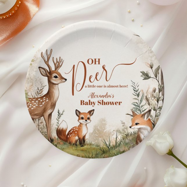 Assiettes En Carton Baby shower à thème Woodland Oh Deer (Créateur téléchargé)