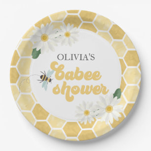 Assiettes En Carton Baby shower abeille nid d'abeille et marguerites