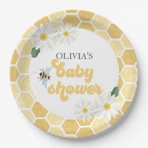 Assiettes En Carton Baby shower abeille nid d'abeille et marguerites