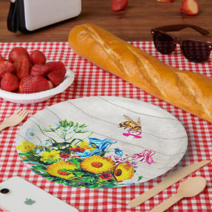 Assiettes En Carton Baby shower abeilles Rustique Floral Pacifier