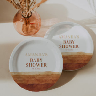 Assiettes En Carton Baby shower Abstrait de Terracotta Boho