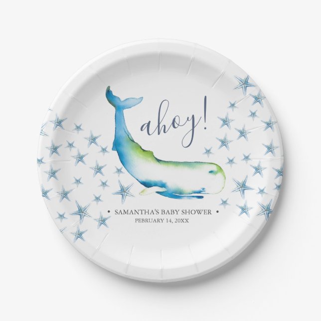 Assiettes En Carton Baby shower Ahoy Cute Blue Whale (Devant)