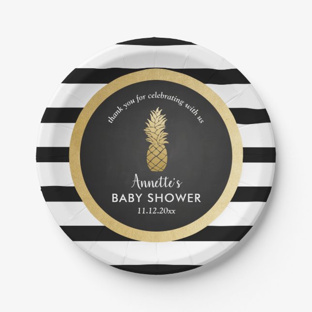 Assiettes En Carton Baby shower | Ananas Faux Gold Foil | Tracées (Devant)