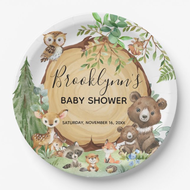 Assiettes En Carton Baby shower animal forestier (Devant)