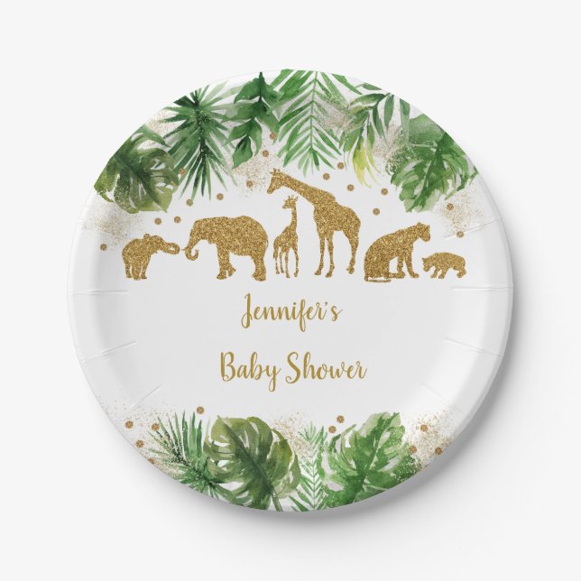 Assiettes En Carton Baby shower animal Gold Safari (Devant)