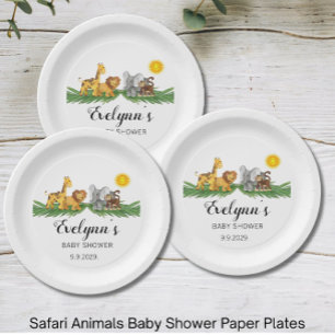 Assiettes En Carton Baby Shower Animaux de Safari 
