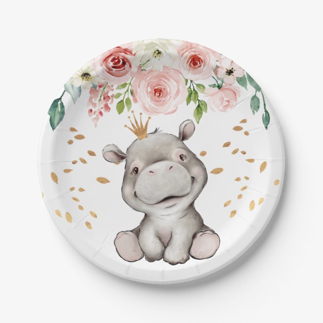 Assiettes En Carton baby shower Anniversaire Cute Hippo Plaque en papi (Devant)