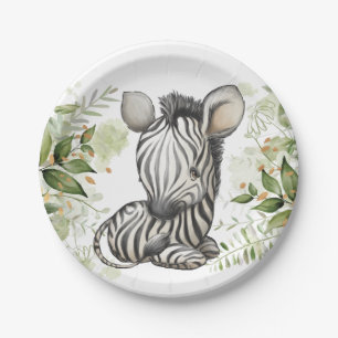 Assiettes En Carton Baby shower Anniversaire Cute Zebra Eucalipt