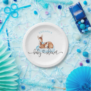 Assiettes En Carton Baby shower Aquarelle Cerf Cloud Bleu