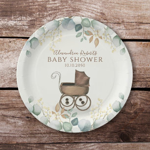 Assiettes En Carton Baby shower Aquarelle Cute Eucalyptus Feuilles