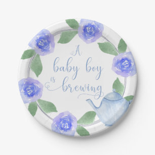 Assiettes En Carton Baby shower Aquarelle Floral Baby Boy est en train