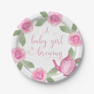 Assiettes En Carton Baby shower Aquarelle Floral Baby Girl brasse