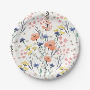 Assiettes En Carton Baby shower aquarelle florale fleurs sauvages