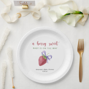 Assiettes En Carton Baby shower aquarelle fraise et ruban