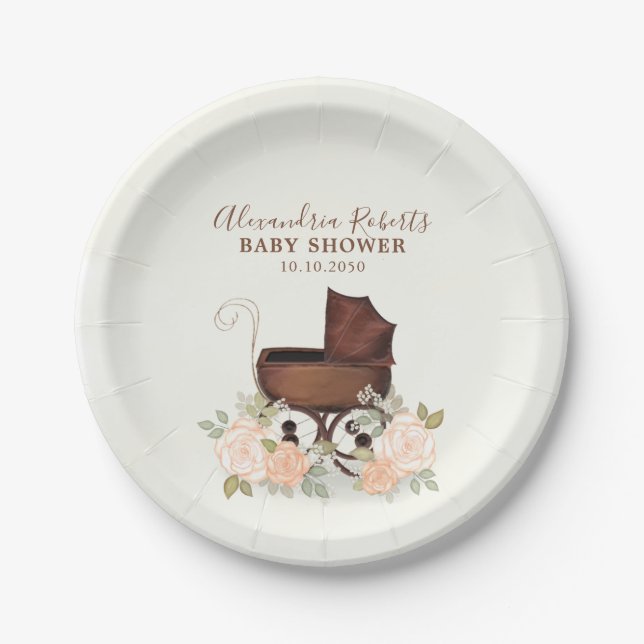Assiettes En Carton Baby shower Aquarelle Verdure rustique Floral (Devant)
