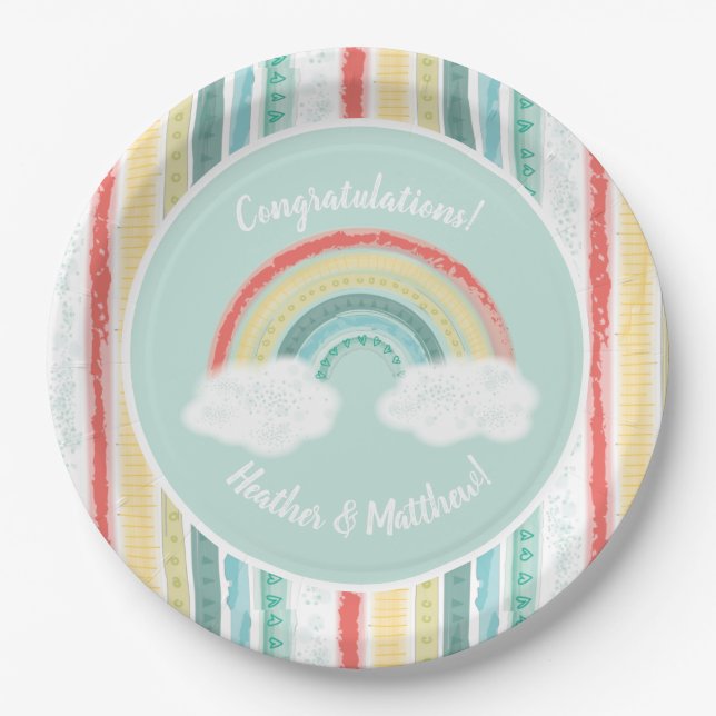 Assiettes En Carton Baby shower arc-en-ciel (Devant)
