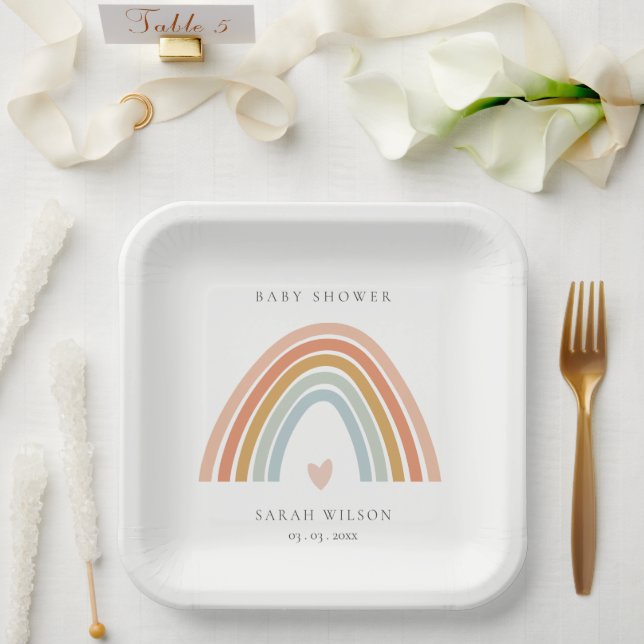 Assiettes En Carton Baby shower Arc-en-ciel bleu-bleu-blanc élégant (Mariage)