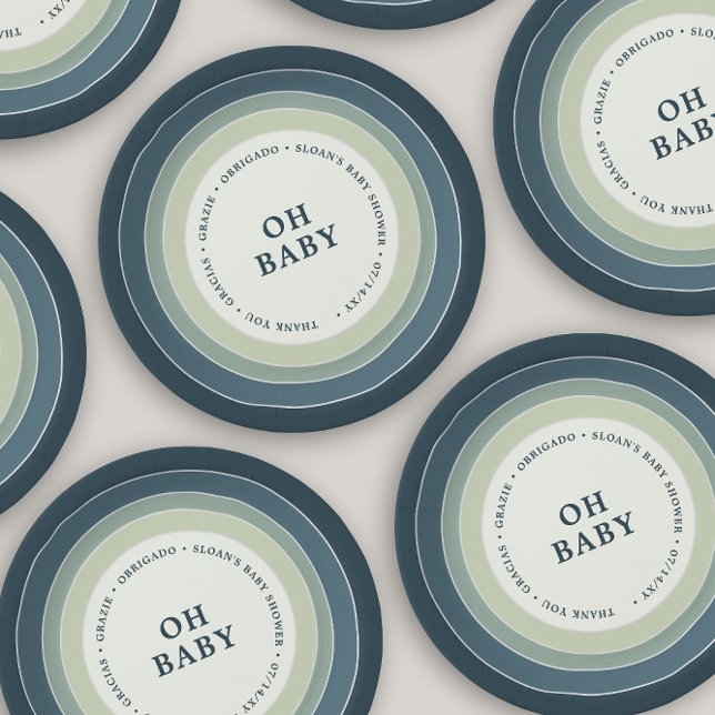 Assiettes En Carton Baby shower arc-en-ciel bleu garçon bleu vert (Créateur téléchargé)