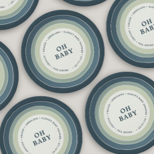 Assiettes En Carton Baby shower arc-en-ciel bleu garçon bleu vert
